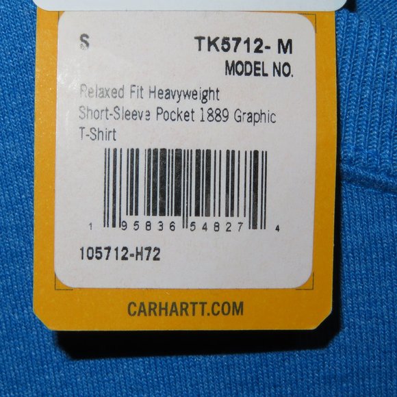 Carhartt Men's K87 Pocket T-Shirt TK5712-M 1889 Graphic Small S Relaxed Fit NWT - Picture 4 of 5
